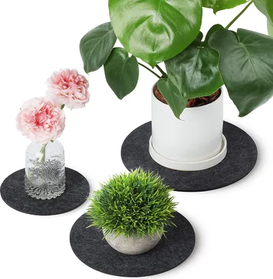 Produktbild von Sidorenko Filz Untersetzer rund für Vasen - 6er Set - 15cm / 20 cm / 25cm - Filzuntersetzer in dunkelgrau für Getränke, Tassen, Bar, Glas - Premium Tischuntersetzer Glasuntersetzer
