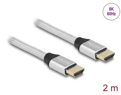 Produktbild von DeLOCK Ultra High Speed HDMI Kabel 48 Gbps 8K 60 Hz silber 2 m , 2 m, HDMI Typ A (Standard), HDMI Typ A (Standard), 3D, 48 Gbit/s, Silber