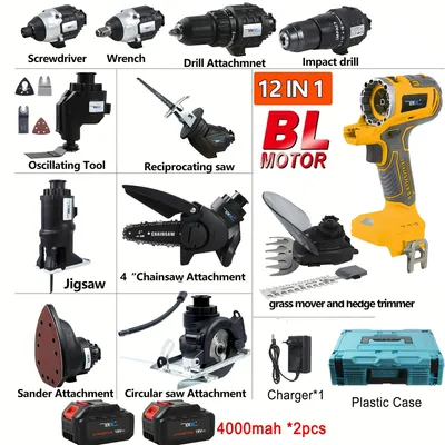 Obrázek produktu pro 18V bezkartáčová multifunkční sada nástrojů 12 v 1 s různými příslušenstvími