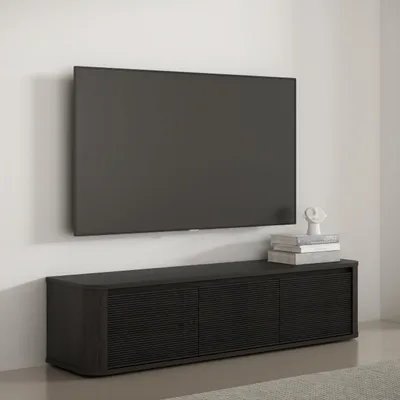 Produktbild von Forte BREATHTAKER TV-Schrank 170, modern minimalistisches Lowboard, 3-türig, Reliefstruktur, Wohnzimmer, Holzwerkstoff, Schwarz, 168 cm breit x 41,5 cm hoch x 41,3 cm tief