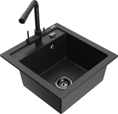 Produktbild von Mexen Vito 1-Becken-Granit-Spüle mit Mischbatterie Duero, Schwarz/Silbermetallic - 6503-73-671600-70-B