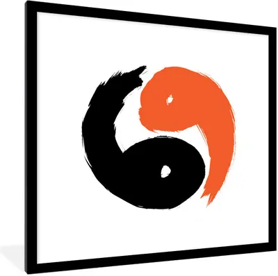 Produktbild von MuchoWow® Gerahmtes Poster Eine Illustration des Yin und Yang-Logos in den Farben Schwarz und Orange 40x40 cm - Poster mit Schwarzem Bilderrahmen Wandposter Rahmen Foto Bilder - Poster - Plakat im Rahmen