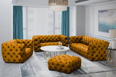 Produktbild von Sofaset Designersofa NATALIE 3-2-1 in Stoff Riviera Goldgelb