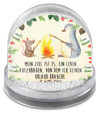Produktbild von Mr. & Mrs. Panda Weihnachts Schneekugel Pinguin Lagerfeuer - Naturpapier - Geschenk, Liebe, Job, Weihnachten, dekoartikel, kunststoff, schnee kugel, Maus