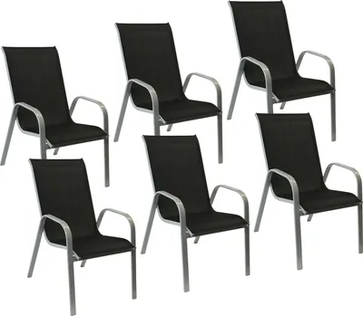 Produktbild von 6erSet Stühle MARBELLA aus schwarzem Textilene - grauem Aluminium