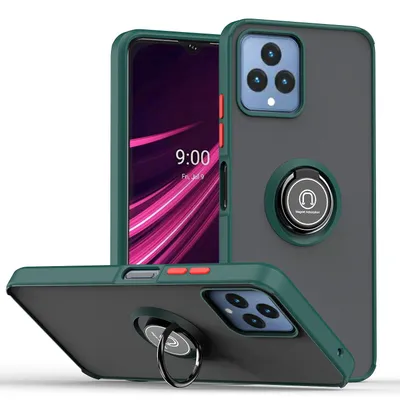 Obrázek produktu pro Pouzdro pro T-Mobile REVVL 6 matné průsvitné TPU pouzdro s prstencovým držákem a stojánkem tmavě zelená