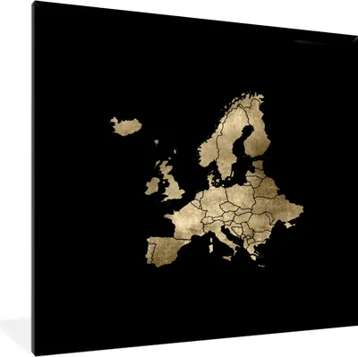 Produktbild von MuchoWow® MuchoWow® Gerahmtes Poster Europa Karte - Gold - Schwarz 40x40 cm - Poster mit zchwarzem Bilderrahmen - Mit Rahmen - Wanddekoration Schlafzimmer