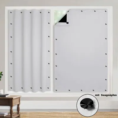 Produktbild von Verdunklungsstoff ohne Bohren mit 20 Saugnäpfen Abnehmbar, 130x200cm Fensterfolie Sonnenschutz, Verdunklungsfolie für Fenster Dachfenster,Weiß