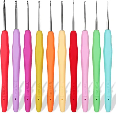Productafbeelding van Haaknaalden Set - Kleine Maten - Kant Haken - Ergonomische Grip - 10 Stuks - Multicolor