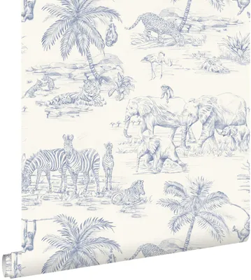 Immagine prodotto di ESTAhome carta da parati animali della giungla blu e bianco 50 x 900 cm