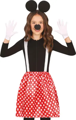Productafbeelding van Muis kostuum carnaval set: hoofdband, rok, handschoenen, s. Grappig verkleedpak voor kinderen, dieren thema, carnaval. Kleur: zwart