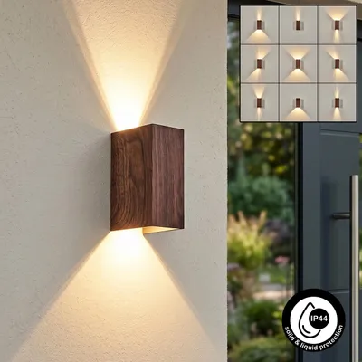 Produktbild von Pergine Außenwandlampe aus Metall/Kunststoff  in Schwarz/Holzoptik