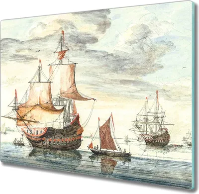 Produktbild von Coloray Hackbrett Kochplattenabdeckung Herdabdeckplatte 60x52 cm Schneidebrett Küchenbrett - Ozean Seeschiffe Himmel