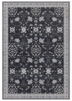 Immagine prodotto di Tappeto vintage in stile orientale, pelo corto, ideale per soggiorno, camera da letto o cameretta, colore nero, forma rettangolare, dimensioni 140x200 cm