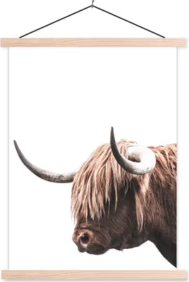 Produktbild von MuchoWow® Textilposter Kuh - Schottisches Hochlandrind - Tiere 60x80 cm mit holzfarbenen Rahmen - Wandbild