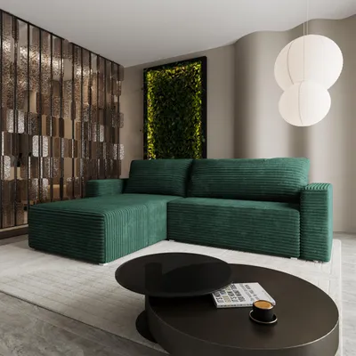 Produktbild von Masseno Ecksofa CALTI T mit Schlaffunktion L-Form, Sofa mit Bettkasten, Wohnzimmersofa, Couch, Soffa, Bettsofa, Couchgarnitur- Grün, TILIA 39