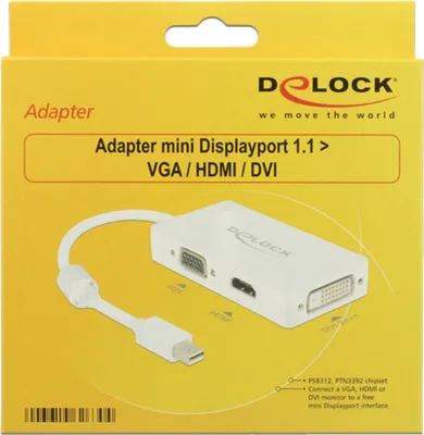 Obrázok produktu pre DeLOCK 0.16m DisplayPort/VGA + HDMI + DVI, 0,16 m, Mini DisplayPort, VGA (D-Sub)+ HDMI + DVI, Samec, Samica, 1920 x 1200 px