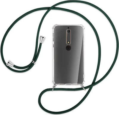 Produktbild von Handykette Backcover-Schutzhülle mit Band (Metall silberfarben) für Nokia 6.1 - dunkelgrün