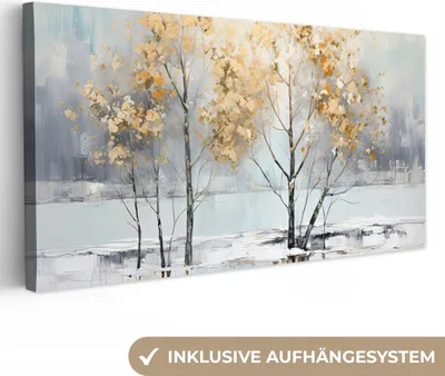 Produktbild von MuchoWow® - Leinwandbilder - Winter - Bäume - Natur - Acryl - Kunst, Wandbild, Wanddeko Bilder Wohnzimmer, 80x40 cm