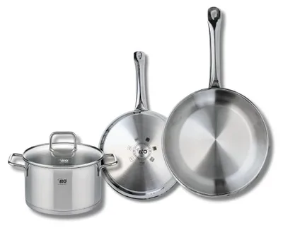 3-teiliges Pannenset: Bratpfannen 24/28 cm, Kochtopf 20 cm, Edelstahl