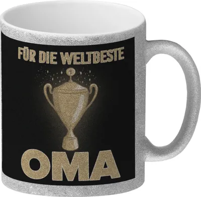 Produktbild von Für die weltbeste Oma Glitzer-Kaffeebecher mit Pokal