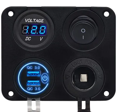 Produktbild von ProRide 12V USB-Ladegerät 2 Ports QC3.0, Voltmeter, Schalter, 12/24V