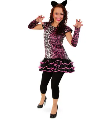 Produktbild von Damen Kostüm Kleid Pink Leopard Gr. 38 Karneval Fasching Halloween