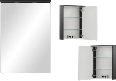 Produktbild von Badezimmer Spiegelschrank inkl. LED Beleuchtung SARAY-80 in schwarz, B/H/T: 50,5/72,5/16 cm