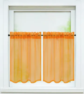 Produktbild von Joyswahl 2er Set Scheibengardine, Voile Bistrogardine mit Tunnelzug Küchengardinen, Uni transparent, Orange BxH 76x61cm