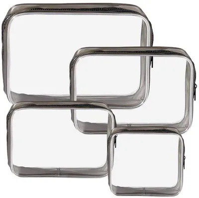 Image de Lot de 4 trousses de toilette transparentes, trousses de beauté es TSA, trousses de voyage, trousses de maquillage, trousses de toilette en PVC imperméables pour hommes et femmes (noir)