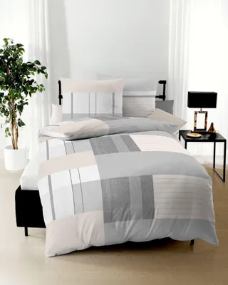 Produktbild von JACK by Kaeppel Fein Biber Bettwäsche 2 tlg. Straight Kiesel Grau Sand Hellgrau Modern, Größe:135x200cm Bettwäsche