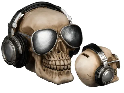 Produktbild von OOTB Spardose Totenkopf mit Kopfhörer & silberfarbener