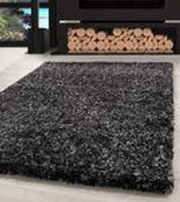 Produktbild von Hochflor Shaggy Teppich Meliert Design Langflor Teppich Vintage-Stil Teppich Wohnzimmer, Größe: 120 x 170 cm, Farbe: Anthrazit