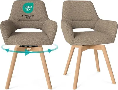 Imagen del producto de Juego de 2 sillas de comedor giratorias de 360°, con reposabrazos y patas de haya