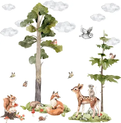 Produktbild von Wandsticker mit Waldtieren und Baum, 55 x 38 cm, für Kinderzimmer