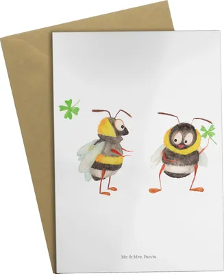 Produktbild von Mr. & Mrs. Panda Grußkarte Hummeln Kleeblatt - Weiß - Geschenk, osterkarte, glücklich Werden, Lustige Sprüche, Spruch schön, Hummel, Biene, weihnachtskarten, Positiv