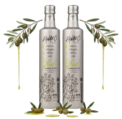 Zdjęcie produktu dla Oliwa z oliwek 2x500 ML - Z zielonych oliwek - Extra Virgin - EV FRESH - Szklana butelka - Bogata w składniki odżywcze - Owocowy aromat