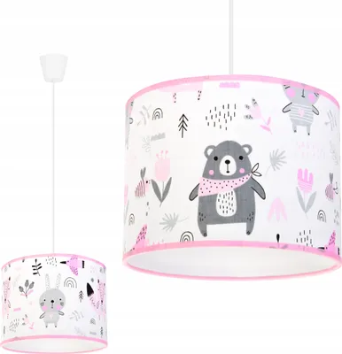 Produktbild von Hängelampe für Kinderzimmer - Deckenlampe - Pendelleuchte aus Metall mit Lampenschirm - Klassisch 1-Flammig 20 cm, Rosa und Grau, Daisy