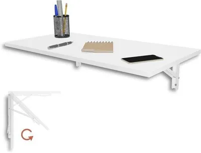 Productafbeelding van Wandklaptafel - Bureau Tafel - Ruimte Besparen - Inklapbaar Ontwerp - 80 x 40 cm - Wit