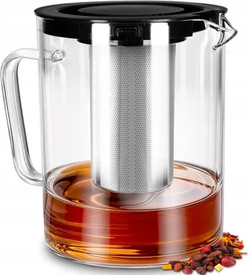 Produktbild von Kuketo | Glaskanne 1,8 l - Transparent/Schwarz - Hochwertiges Glas - Mit Edelstahl-Teefilter - Sicher und Elegant