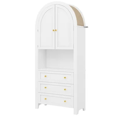 Produktbild von okwish Sideboard mit Schubladen,Hochschrank mit Türen,Küchenschrank mit offenem Ausstellungsbereich, weiß