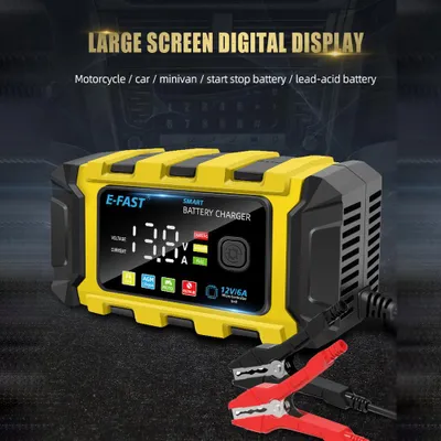 Image de Chargeurs de batterie E-FAST 12 V/6 A : chargeurs entièrement automatiques, chargeurs d'entretien portables, chargeurs à faible intensité et désulfateurs pour batteries au plomb de voitures et de motos