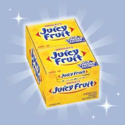 Produktbild von 10x Wrigley’s Juicy Fruit Original Kaugummi – 10x37,5 g – Klassischer fruchtiger Kaugummi-Geschmack+Heartforcards Versandschutz