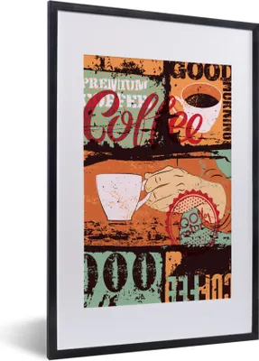 Produktbild von MuchoWow® MuchoWow® Gerahmtes Poster Kaffee - Retro - Collage 40x60 cm - Poster mit zchwarzem Bilderrahmen - Poster in Rahmen