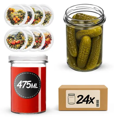 Produktbild von KADAX Einmachgläser 475ml mit Ø 82 mm Schraubdeckel, Marmeladengläser, Schraubgläser zum Einkochen, Einmachen und Aufbewahren von Marmelade & Honig (Gemüsetal, 24 Stück)