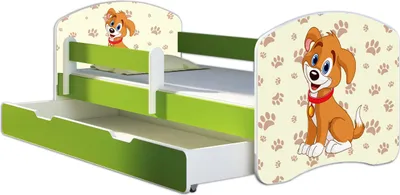 Produktbild von ACMA Jugendbett Kinderbett Junior-Bett Komplett-Set mit Matratze Lattenrost und Rausfallschutz Grün 11 Welpe 180x80 + Bettkasten