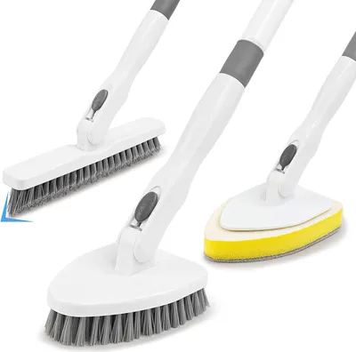 Produktbild von Multifunktionale 3-in-1 Badezimmer Reinigungsbürste mit Ausziehbarem Stiel und Austauschbaren Bürstenköpfen