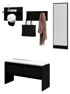Produktbild von 4-teiliges Flurmöbelset Garderobenset Kompaktgarderobe Dielenmöbel Flureinrichtung Flurgarderobe Schwarz Holzwerkstoff