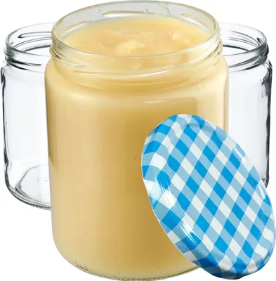 Produktbild von KADAX Einmachgläser mit Deckel "Maki", Marmeladengläser, Einweckgläser, 540 ml, Blau kariert, 16 Stück