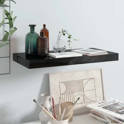 Immagine prodotto di Scaffale a Parete Nero Lucido 50x23x3,8 cm in MDF